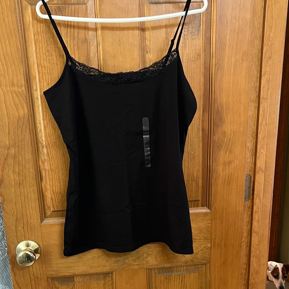 LOFT Black Camisole with Lace Trim